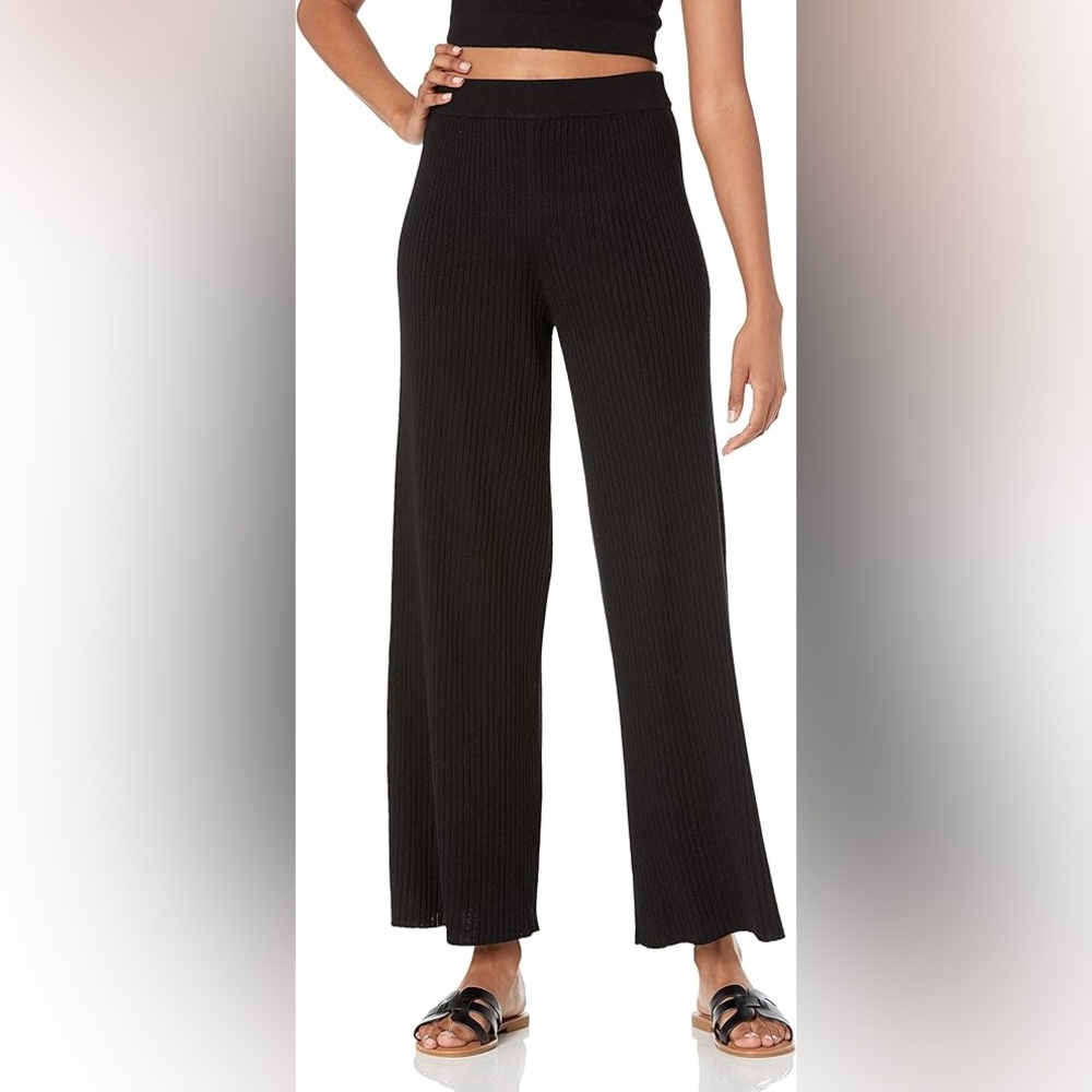 The Drop Catalina Wide Leg Ribbed Knit Pants - Black